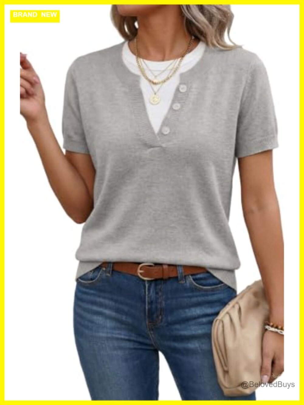 SHEWIN Women's Lightweight Short Sleeve Sweater Knit Pullover